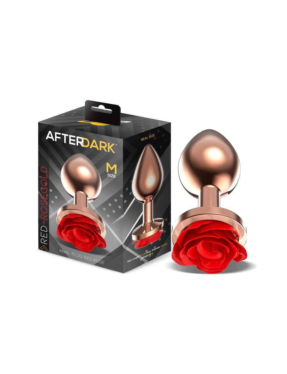 Rose Plug Anal Oro Rosa con Rosa Roja en la Base Talla M