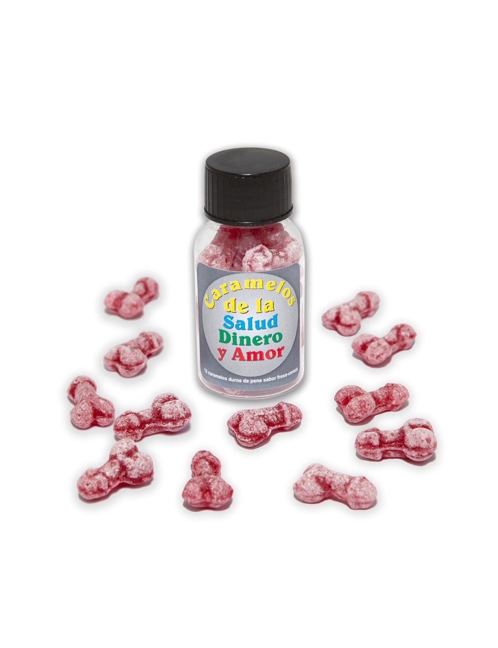 Bote Caramelos Pene Salud Dinero y Amor 12 und
