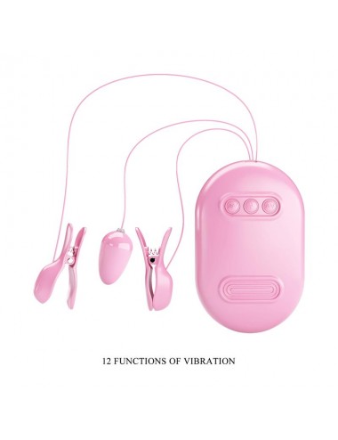 Surprise Box Huevo Vibrador y Pinzas para Pezones con Electro Estimulacion Rosa