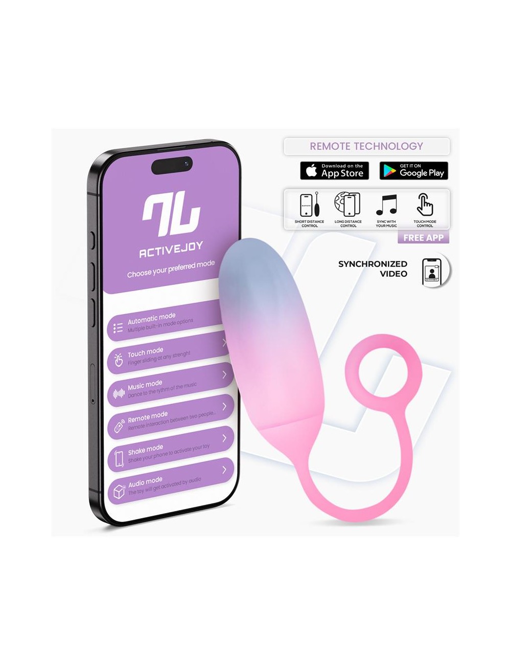 Huevo Silicona Doble Capa con APP Azul Rosa