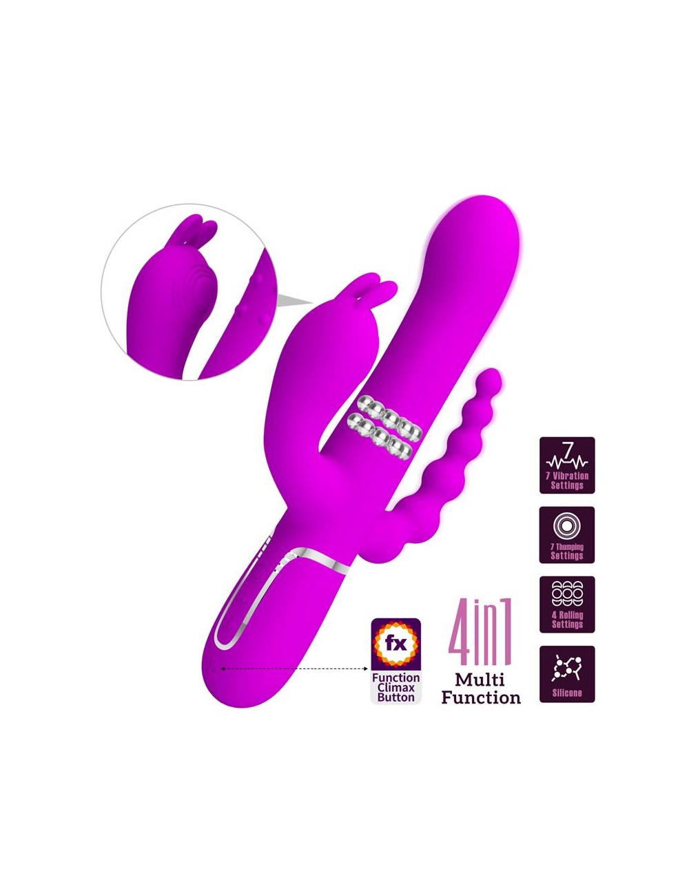 Cammy 4 in 1 Vibrador con Bolas Rotadoras y Cadena Anal