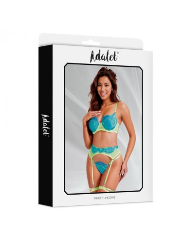 Harlow Set Sujetador Tanga Liguero y Liga Amarillo y Azul