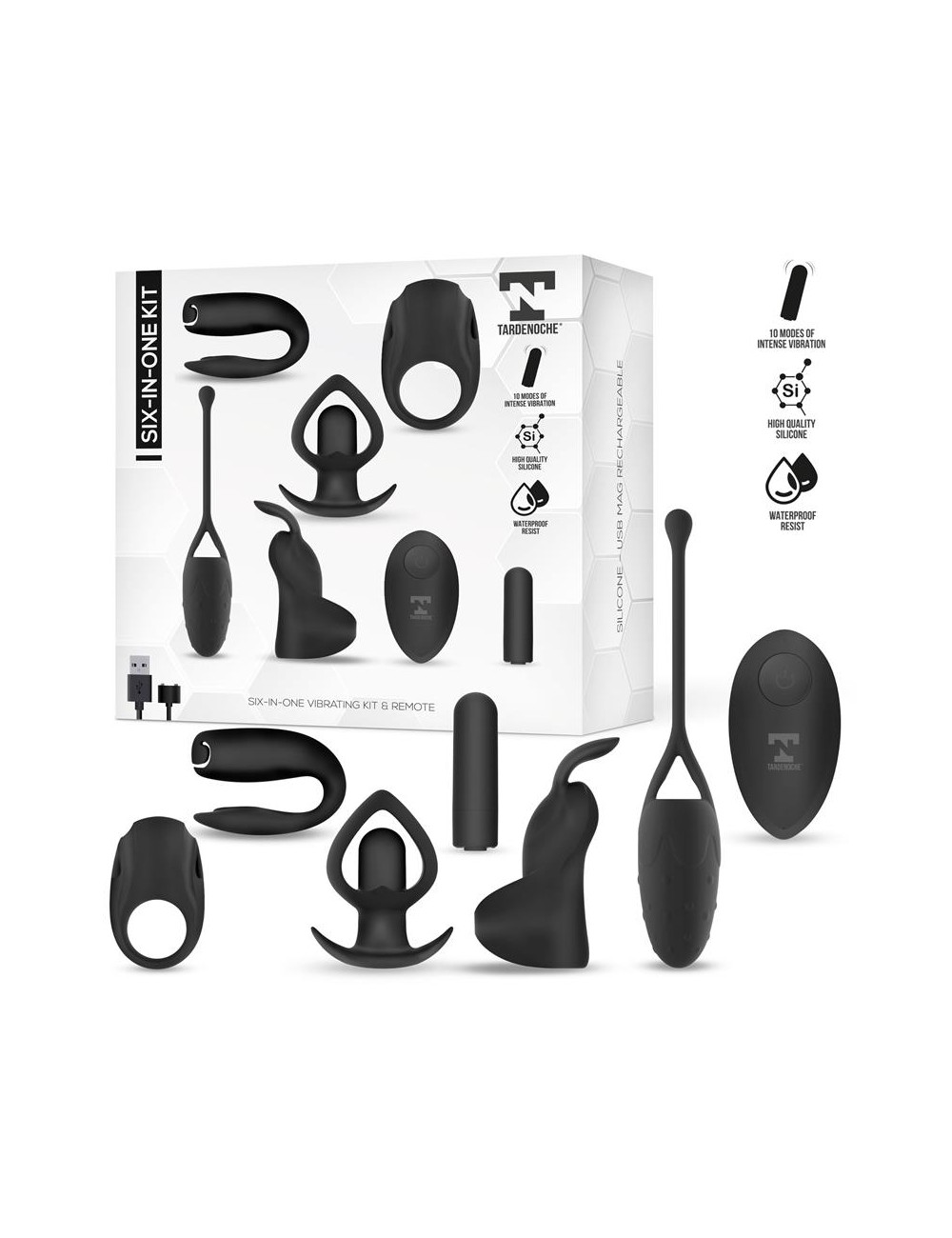 Six In One Kit de Bala Vibradora y 5 Accesorios de Silicona