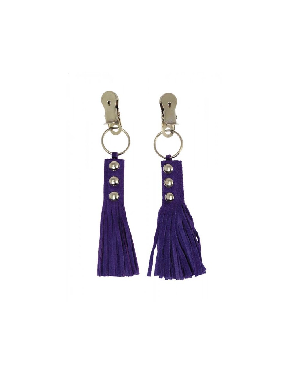 Pinzas para Pezones Cuero con Flecos Morado