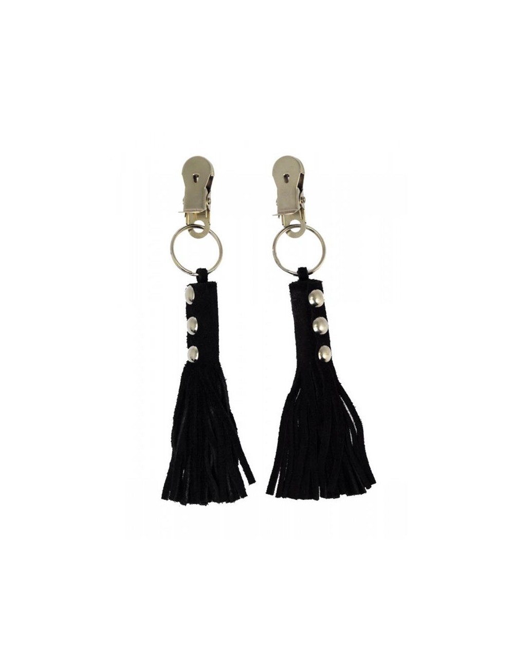Pinzas para Pezones Cuero Flecos Negro