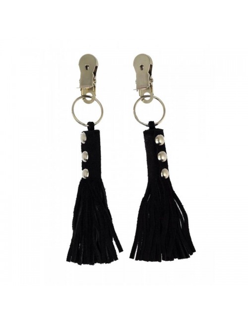 Pinzas para Pezones Cuero Flecos Negro