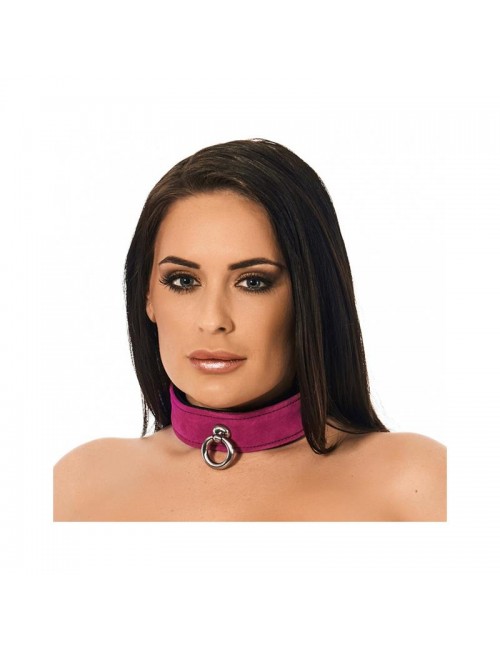 Collar de Cuero Rosa Ajustable