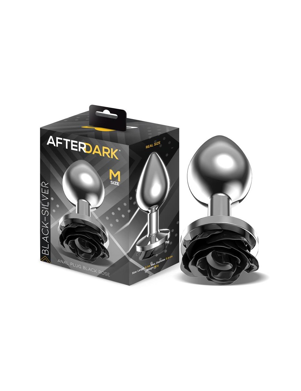 Plug Anal de Metal con Rosa Negra en la Base Talla M