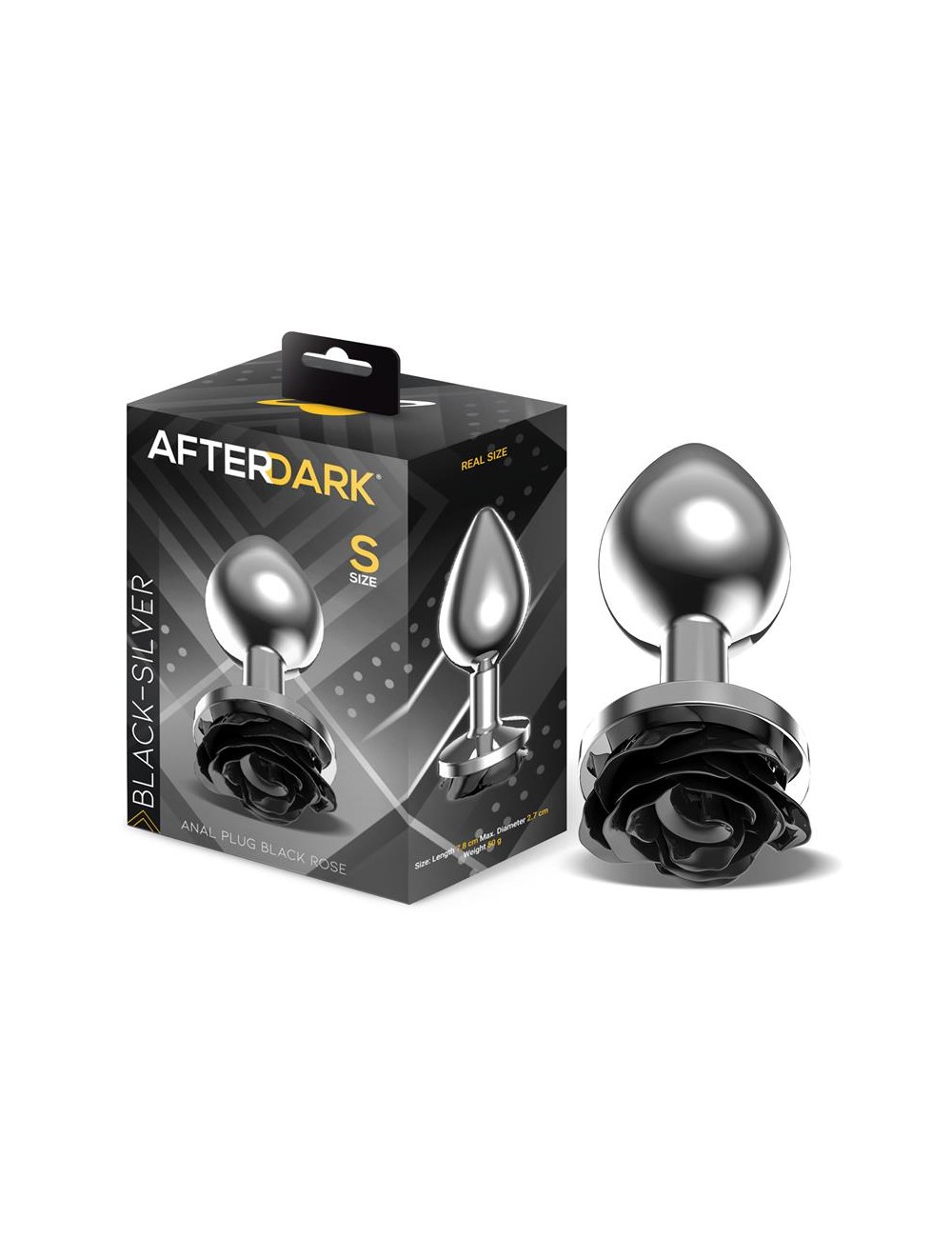 Plug Anal de Metal con Rosa Negra en la Base Talla S