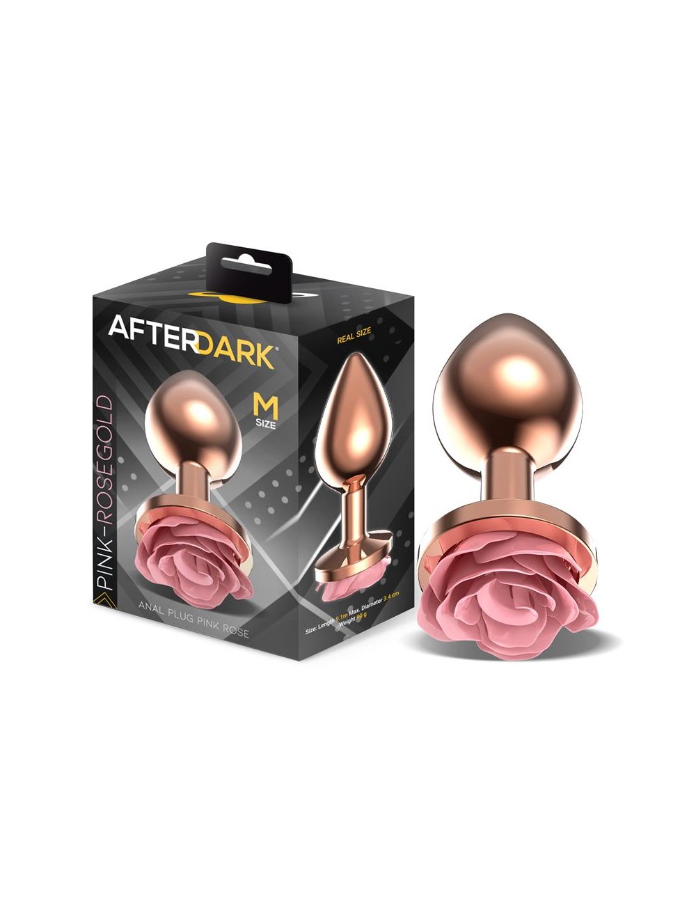 Plug Anal de Metal Oro Rosa con Rosa Rosa en la Base Talla M