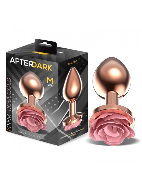 Plug Anal de Metal Oro Rosa con Rosa Rosa en la Base Talla M