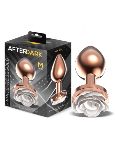 Plug Anal de Metal Oro Rosa con Rosa Blanca en la Base Talla M