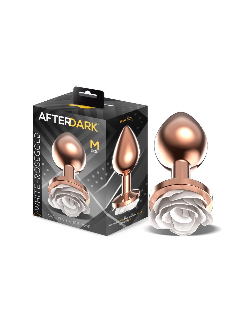 Plug Anal de Metal Oro Rosa con Rosa Blanca en la Base Talla M