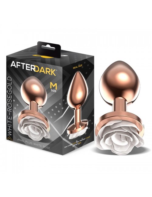 Plug Anal de Metal Oro Rosa con Rosa Blanca en la Base Talla M