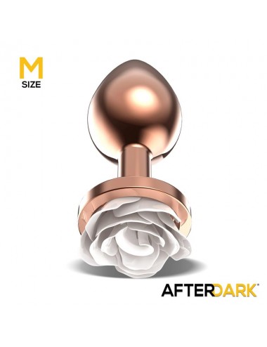 Plug Anal de Metal Oro Rosa con Rosa Blanca en la Base Talla M