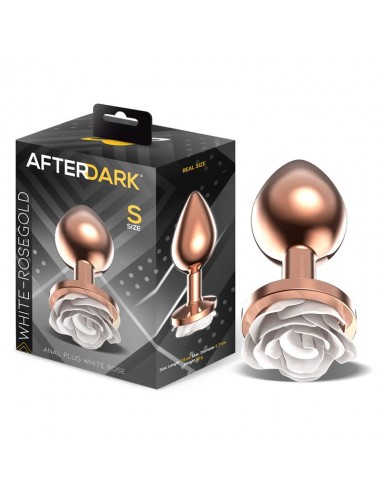 Plug Anal de Metal Oro Rosa con Rosa Blanca en la Base Talla S