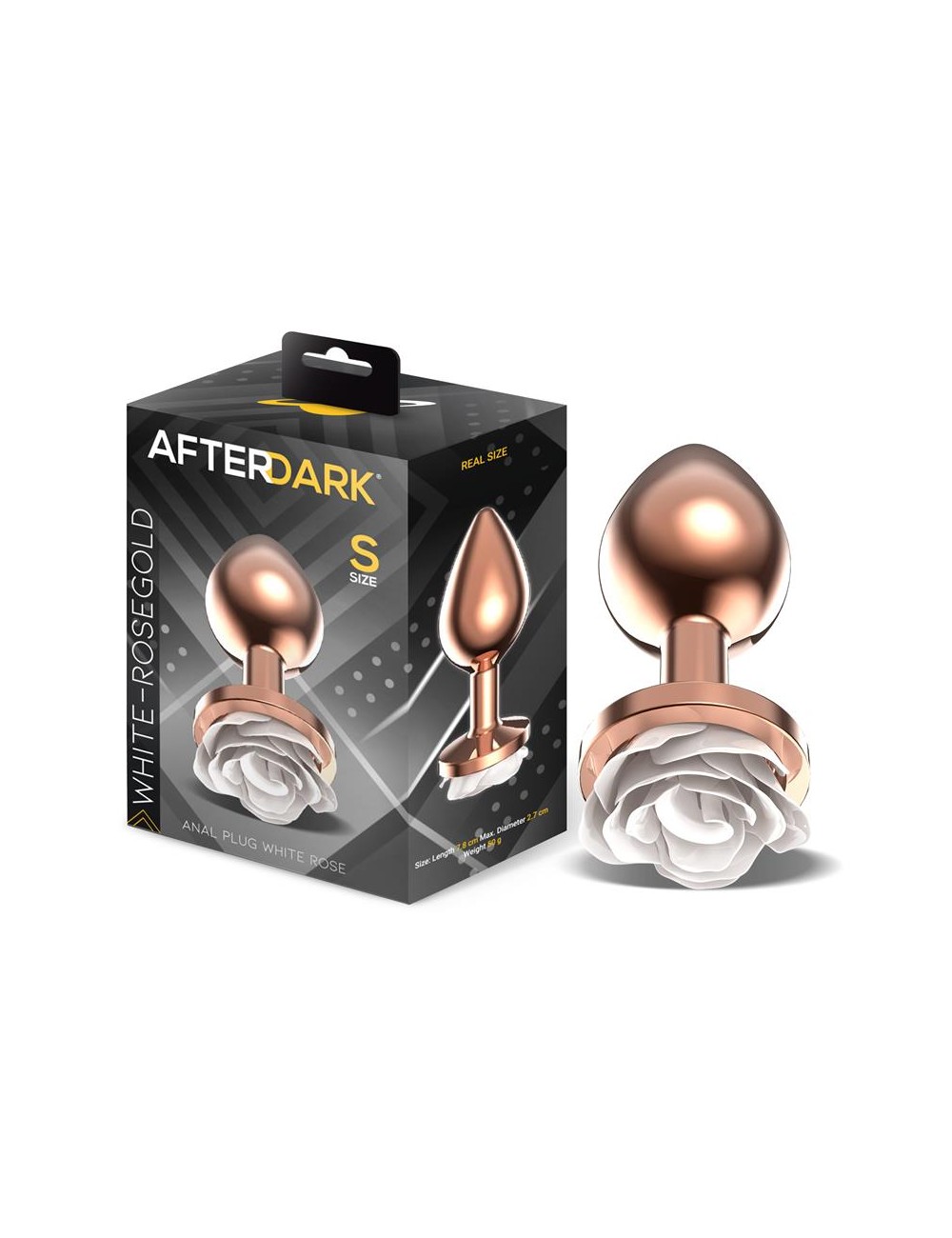 Plug Anal de Metal Oro Rosa con Rosa Blanca en la Base Talla S