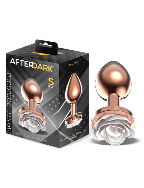 Plug Anal de Metal Oro Rosa con Rosa Blanca en la Base Talla S