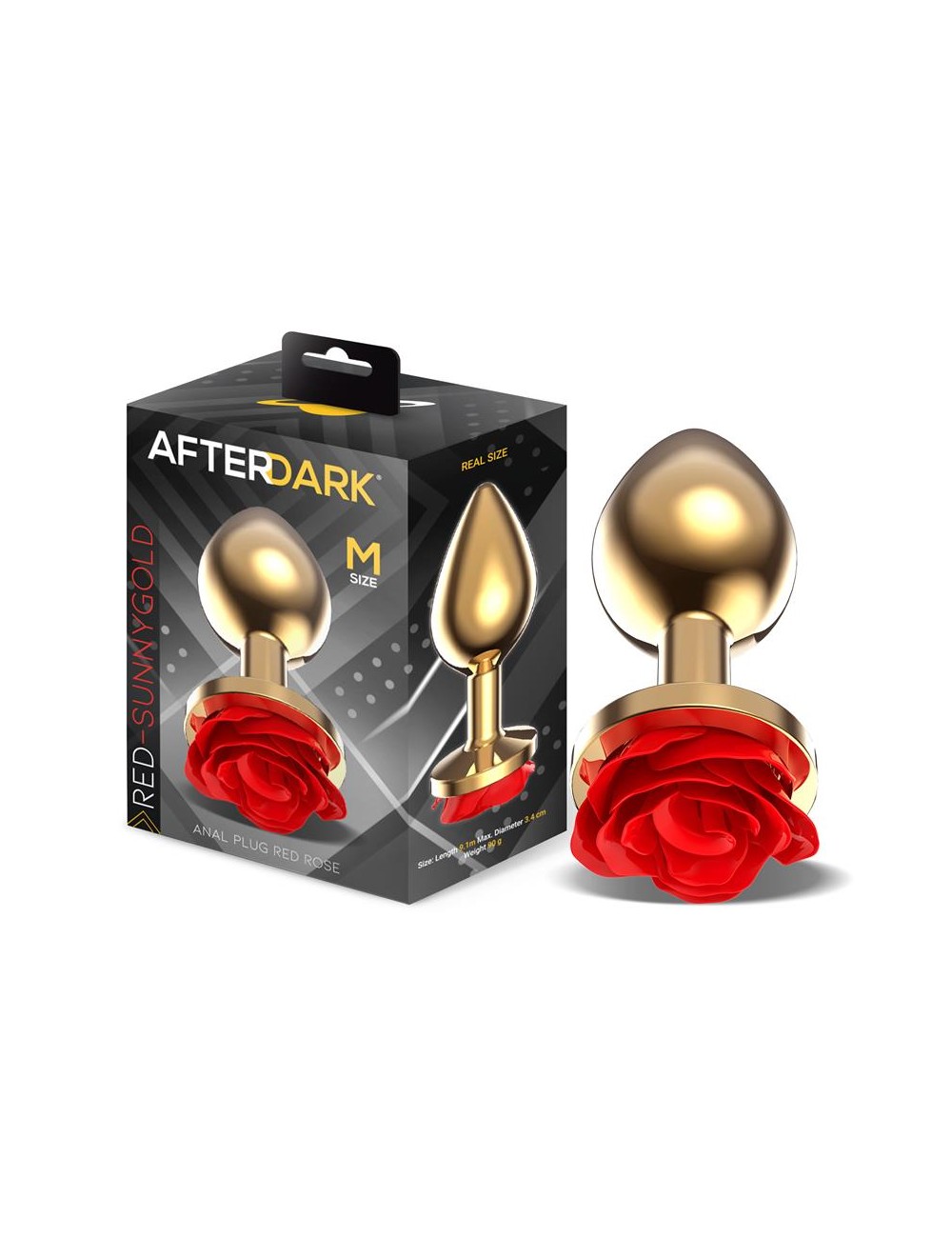 Plug Anal de Metal Dorado con Rosa Roja en la Base Talla M