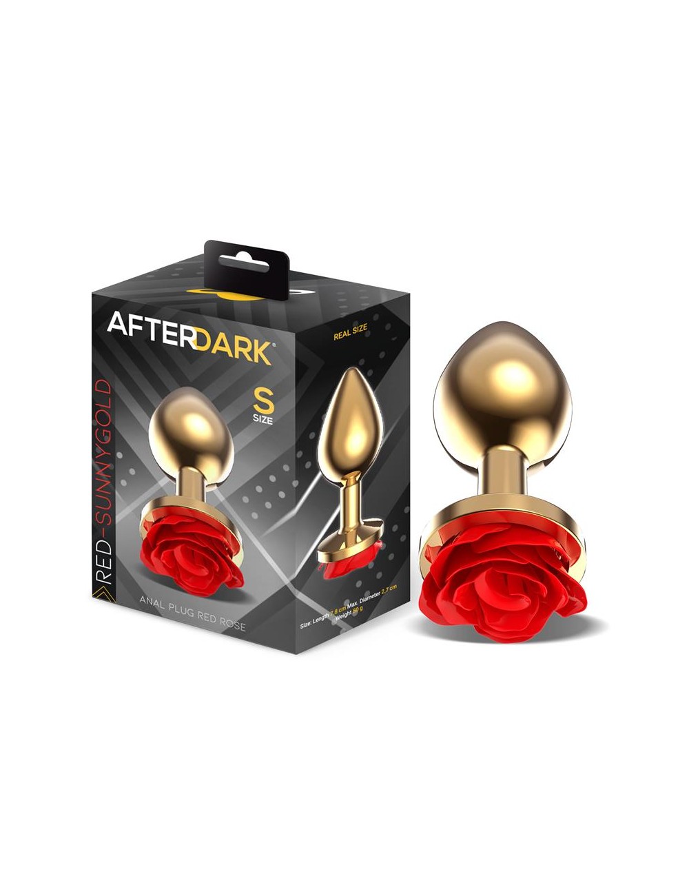 Plug Anal de Metal Dorado con Rosa Roja en la Base Talla S