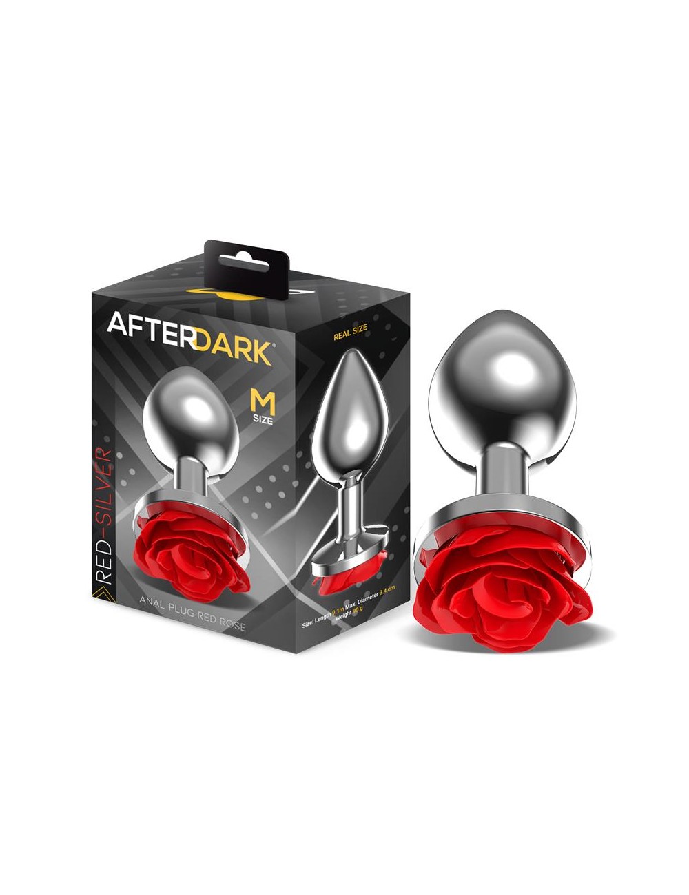 Plug Anal de Metal con Rosa Roja en la Base Talla M