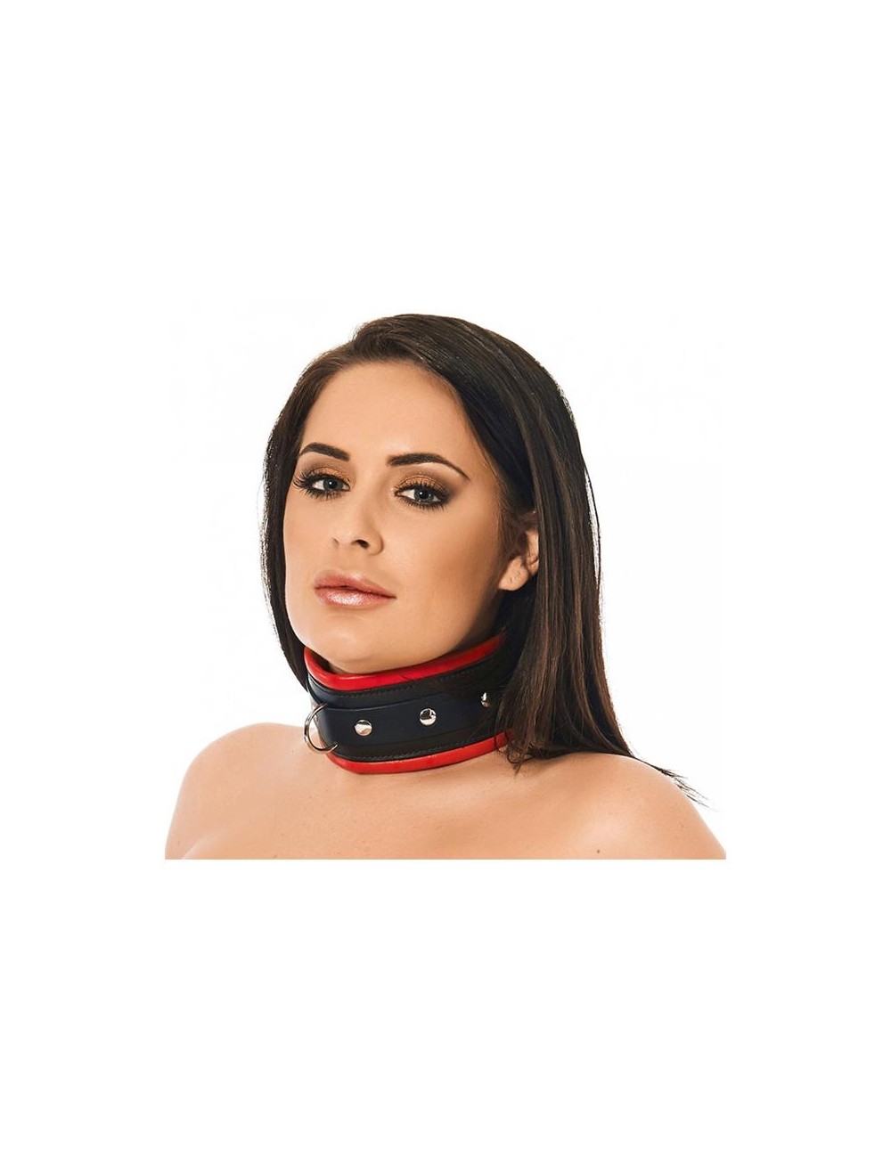 Collar Ancho Cuero Negro y Rojo