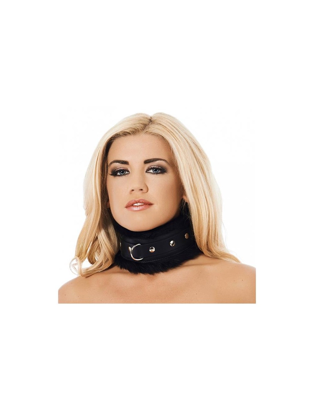 Collar Ancho Cuero y Pelo Artificial Negro