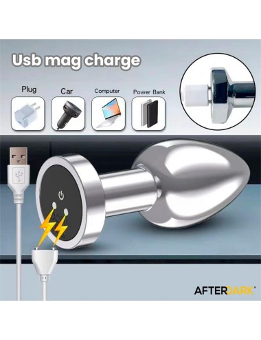 Dimpor Plug Anal Cromado con Vibracion USB Magnetico Talla L