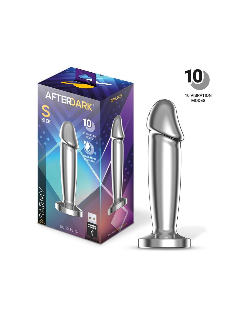 Sarmy Plug Anal Cromado con Vibracion USB Magnetico Talla S