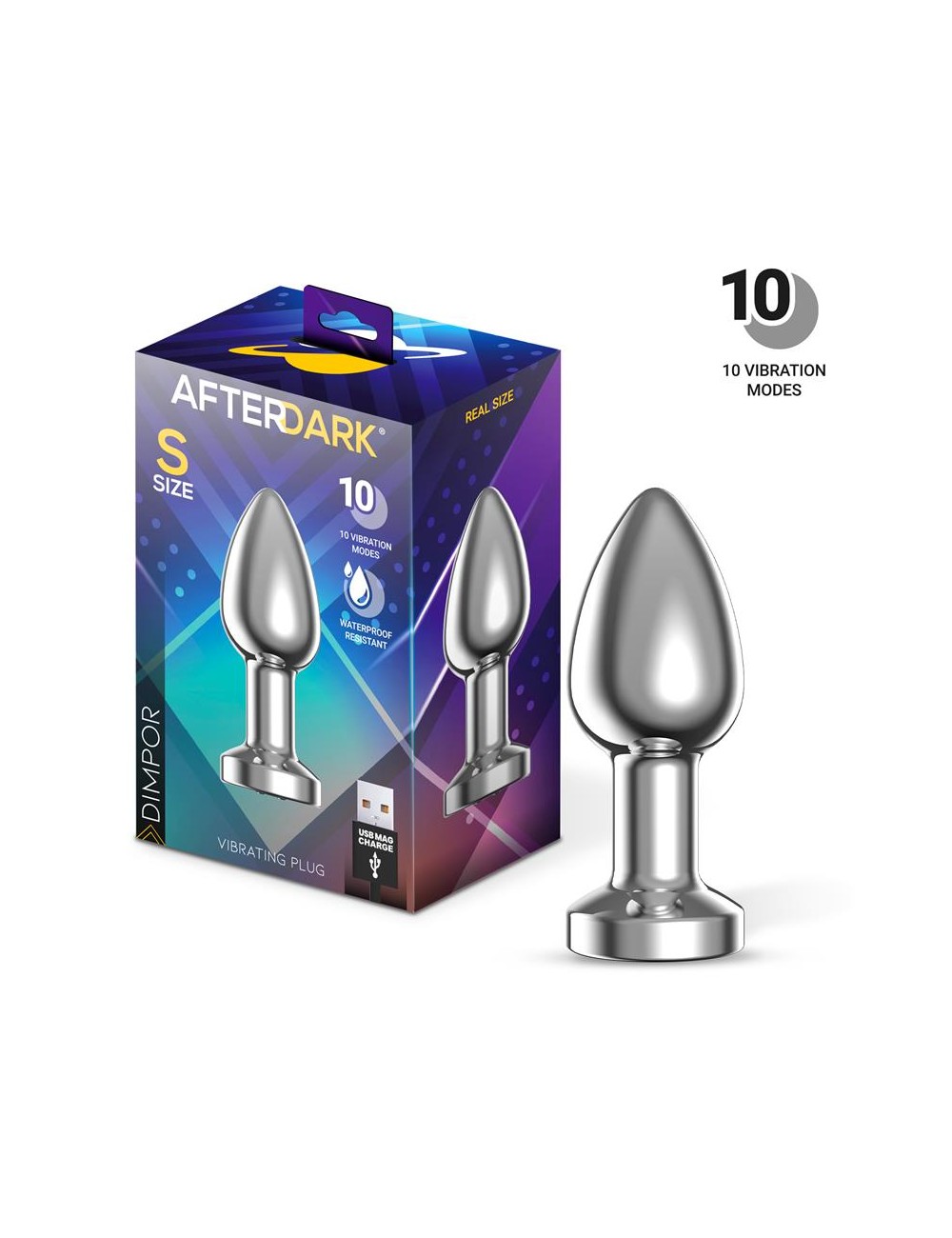 Dimpor Plug Anal Cromado con Vibracion USB Magnetico Talla S