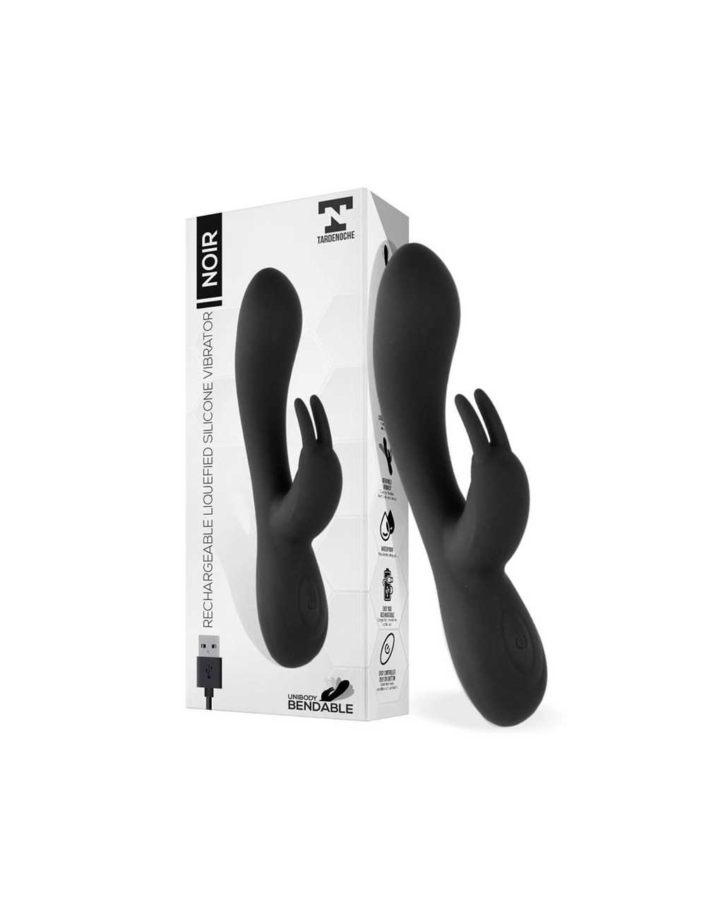 Noir Vibrador Silicona Liquida Inyectada 2 Motores USB