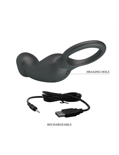Trae Anillo Vibrador Silicona USB Negro