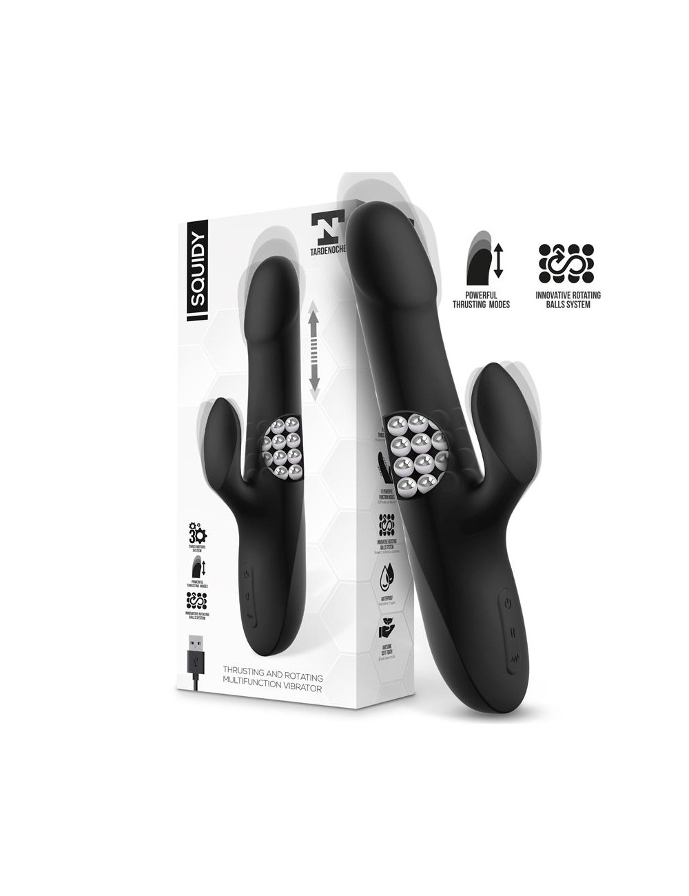 Squidy Vibrador Funcion de Movimiento Up and Down y Bolas Rotadoras USB Silicona
