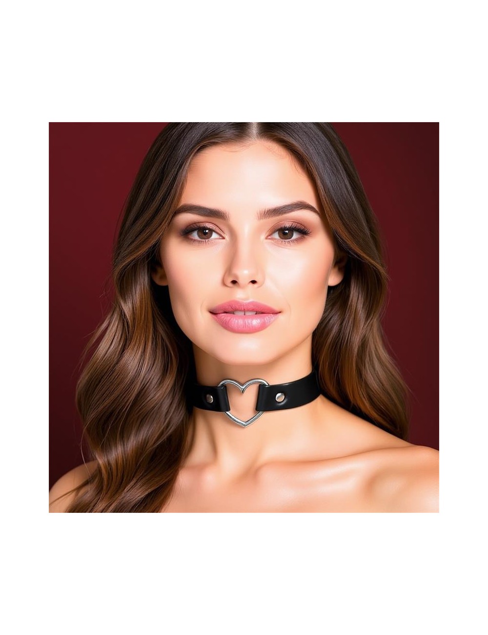 Collar con Corazon Tipo Choker Cuero Vegano Talla unica
