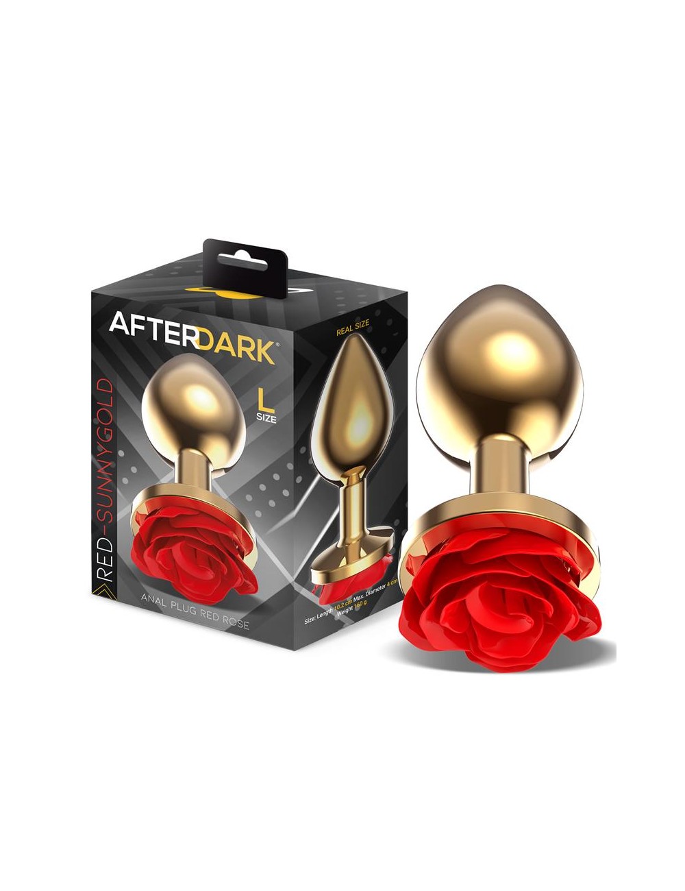 Plug Anal de Metal Dorado con Rosa Roja en la Base Talla L