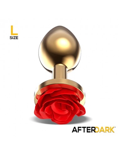 Plug Anal de Metal Dorado con Rosa Roja en la Base Talla L