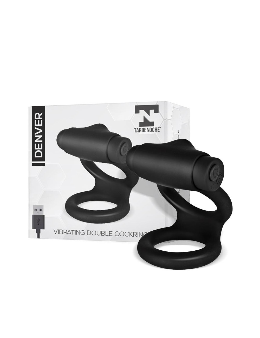 Denver Anillo Doble con Bala Vibradora USB Silicona Negro