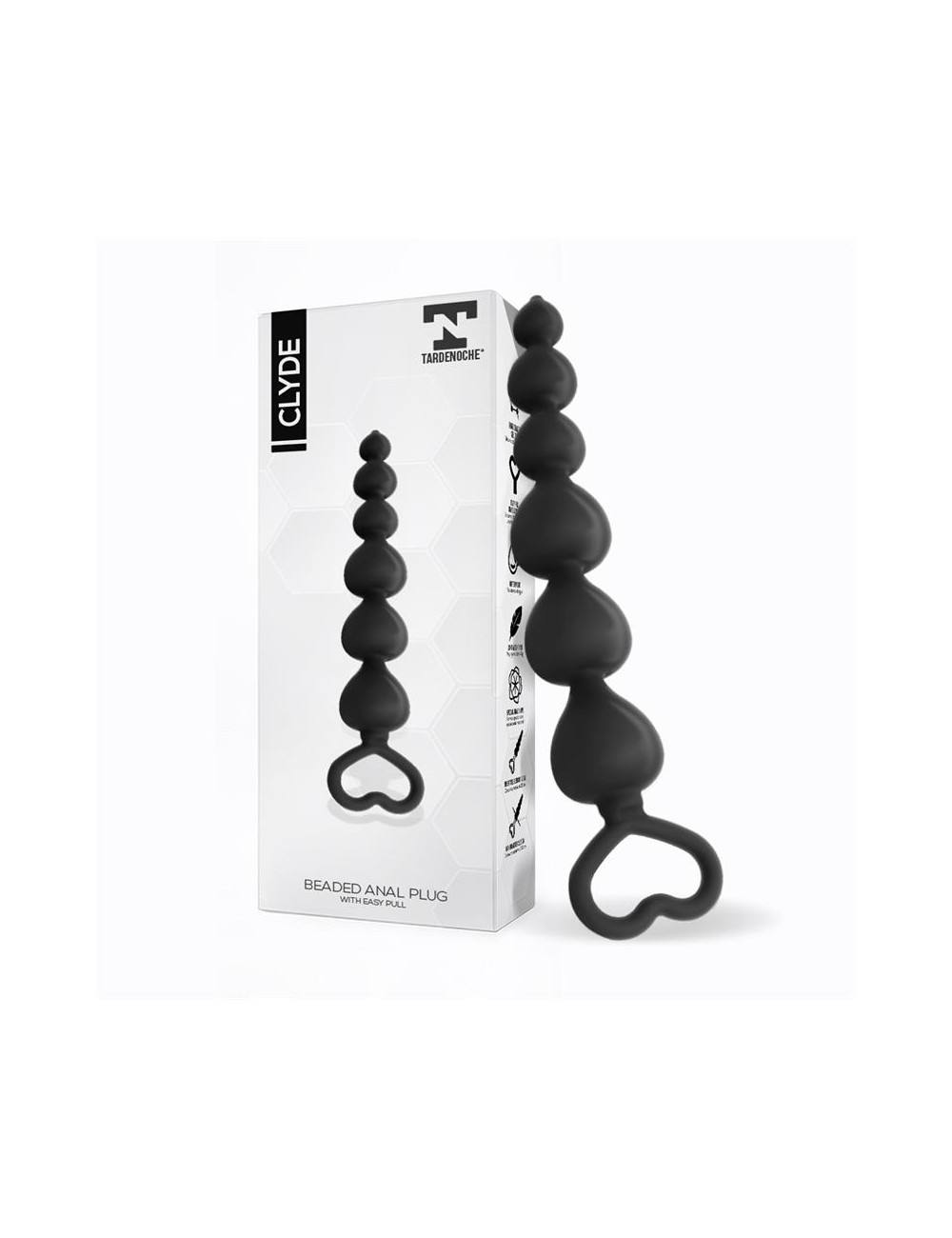 Clyde Plug Anal con Bolas con Aro de Facil Extraccion Silicona Negro