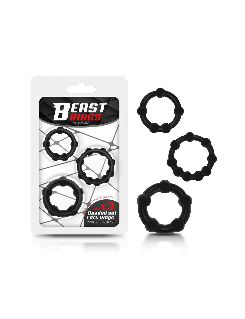 Set 3 Anillo para el Pene Beaded Flexibles Negro