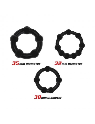 Set 3 Anillo para el Pene Beaded Flexibles Negro