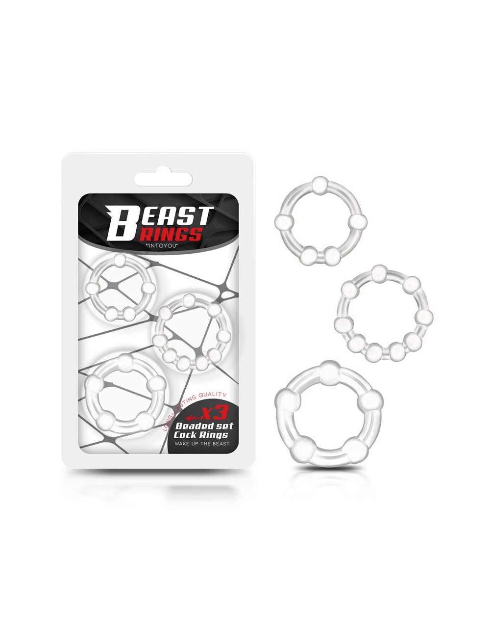 Set 3 Anillos para el Pene Beaded Flexibles Transparente