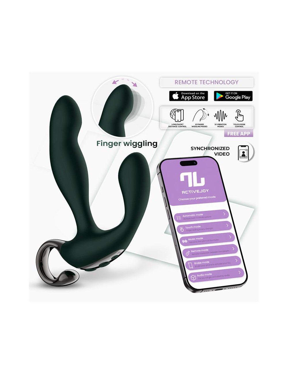 Greeny Masajeador Prostatico con Finger Wiggling y App